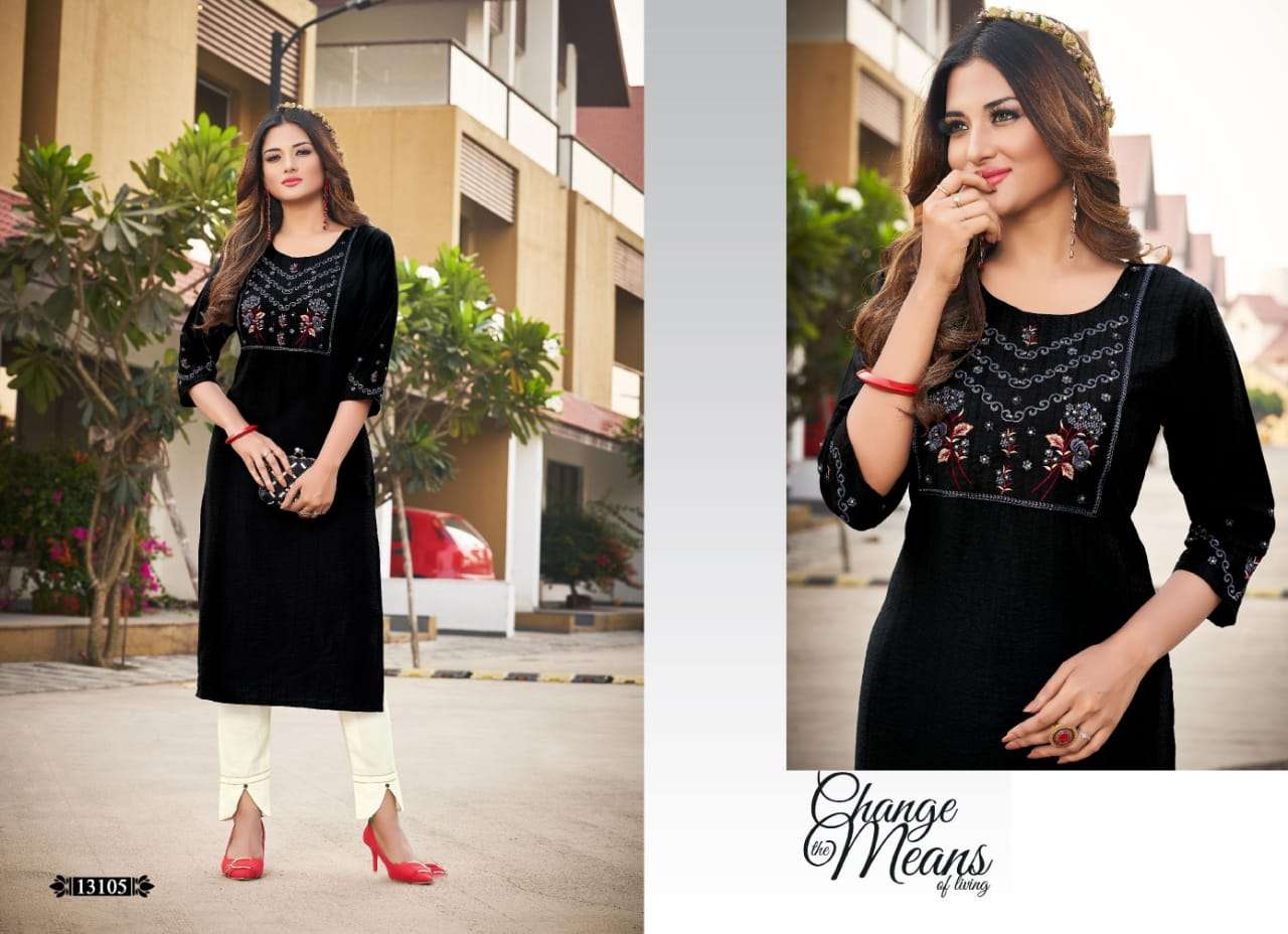 Kalaroop By Kajree-Score-Rayon-Embroidery-HandWork-Kurti-13105